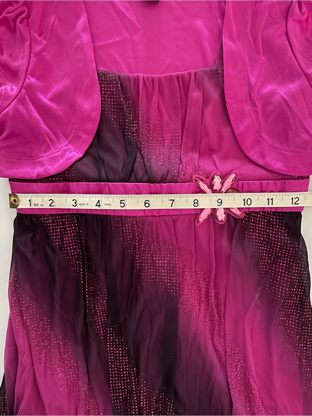 Amy Byer Girls Magenta Ombré Glitter Party Dress with Attached Bolero Size 10 - Picture 9 of 10